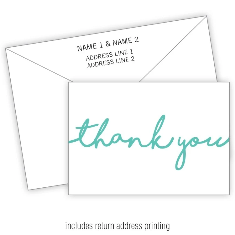 Wedding Thank You Card Flat with Printed Envelopes - 3.5x5 1