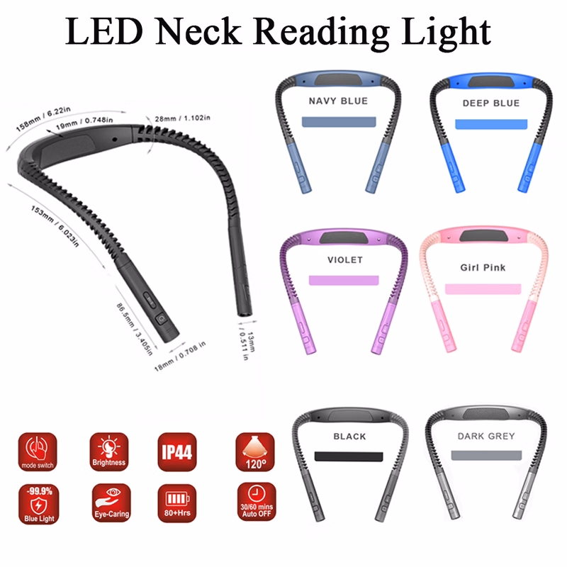Free Adjustable LED Neck Reading Light with 3 Modes for Night Walking and Reading