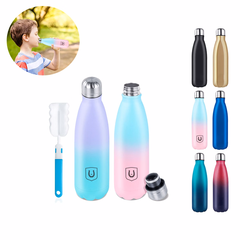 17 oz Cola-Style Stainless Steel Water Bottle with Sponge Brush