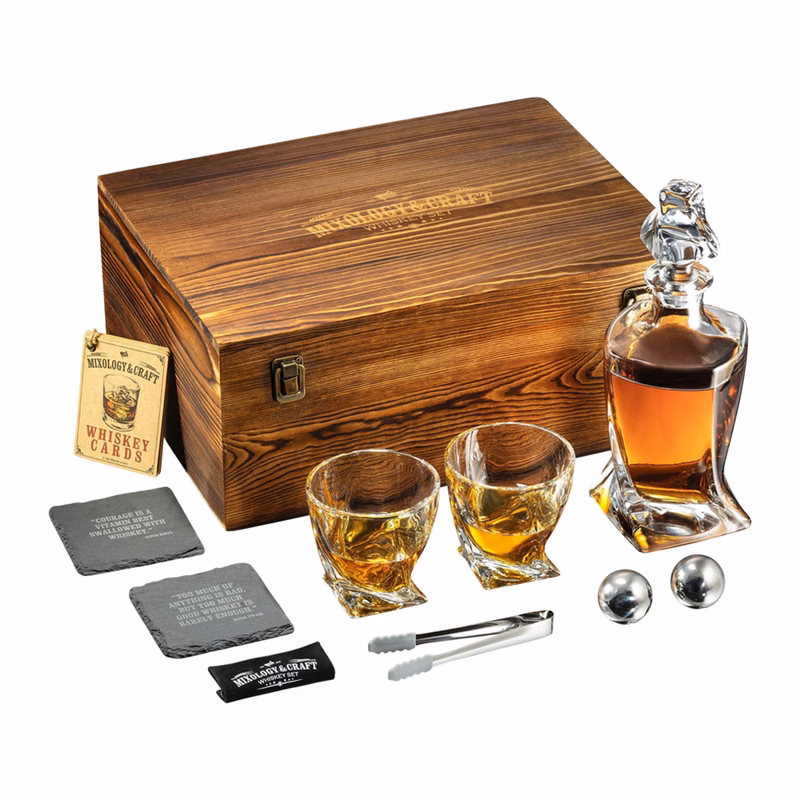 Elegant Whiskey Decanter Set in Wooden Box