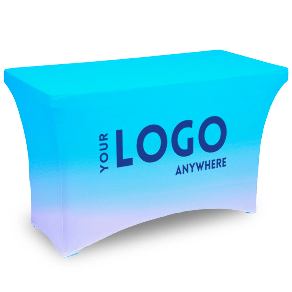 Zipper Back - 4' Fitted, 4 Sided Contour Stretch All-Over Imprint Table Cover 1