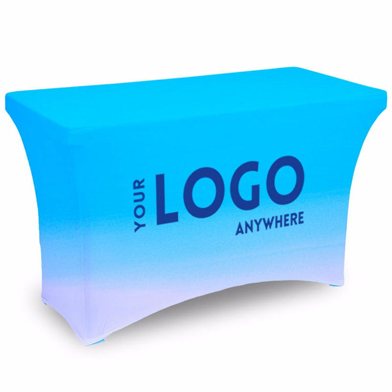 Zipper Back - 4' Fitted, 4 Sided Contour Stretch All-Over Imprint Table Cover