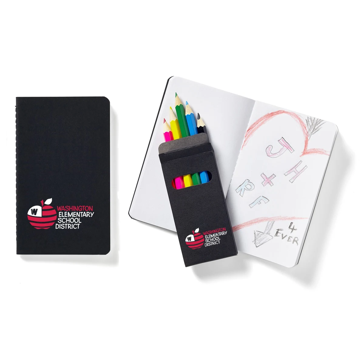 Black Mini Notebook & 6-Color Pencil Set 1