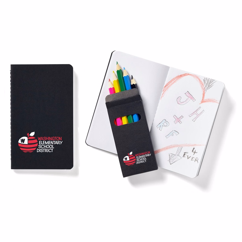 Black Mini Notebook & 6-Color Pencil Set