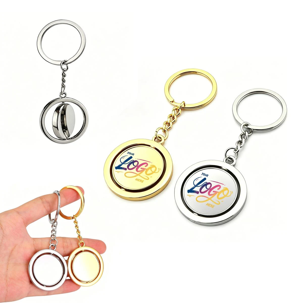 Full Color Round Rotatable Double Sided Rotating Metal Keychain 1