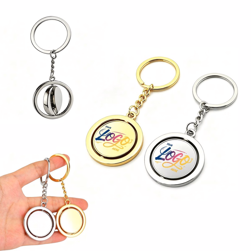 Full Color Round Rotatable Double Sided Rotating Metal Keychain