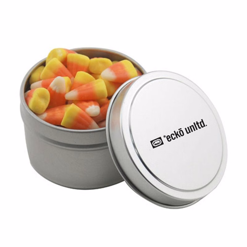 Round Tin with Candy Corn