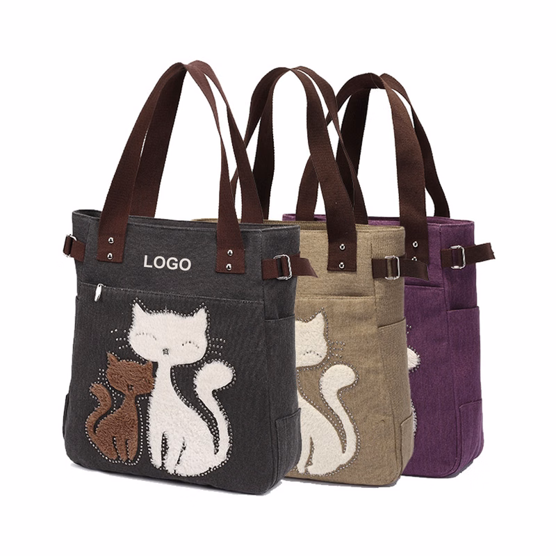 Women Canvas Handbag w/Cat Pattern (Direct Import)