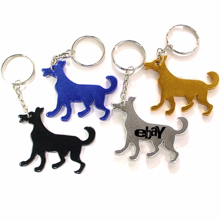 Dog shape bottle opener with key chain.