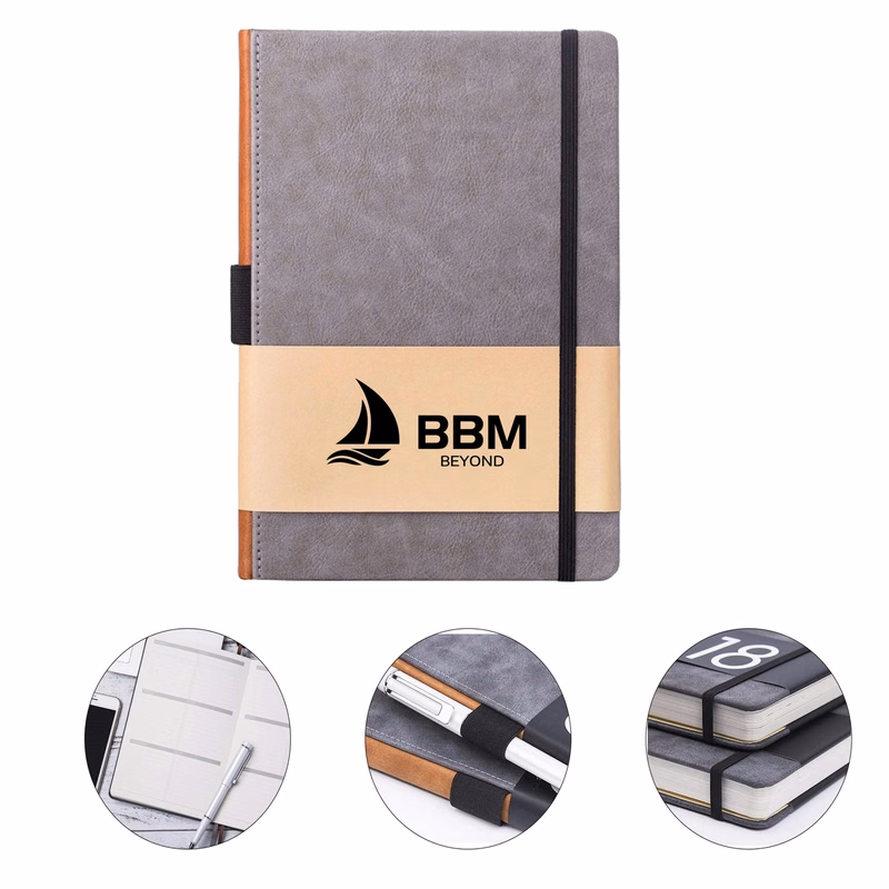 A5 Hard Leather Business Notebook with Elastic Band Side