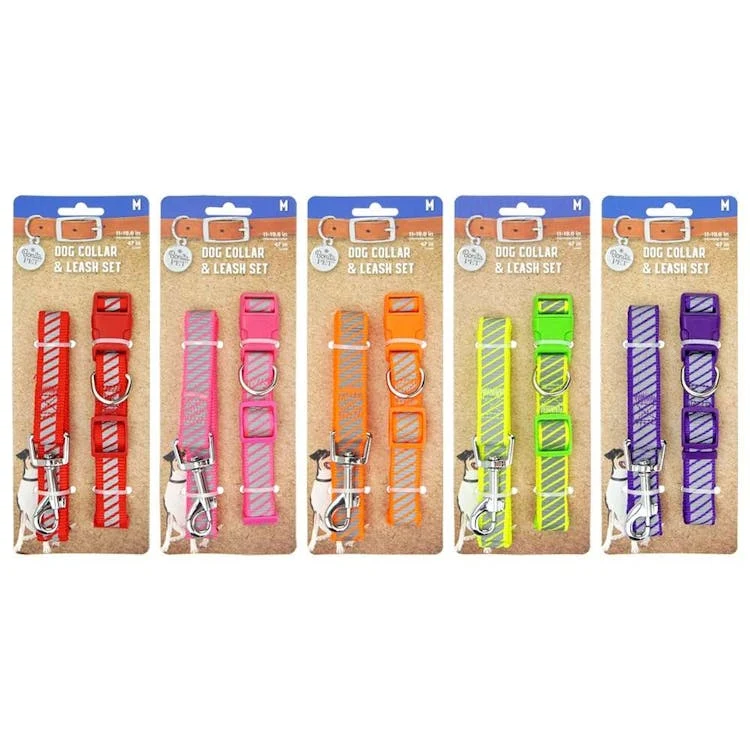 Reflective Nylon Leash & Collar Sets - Medium Assorted Colors 1