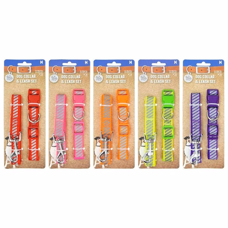 Reflective Nylon Leash & Collar Sets - Medium Assorted Colors