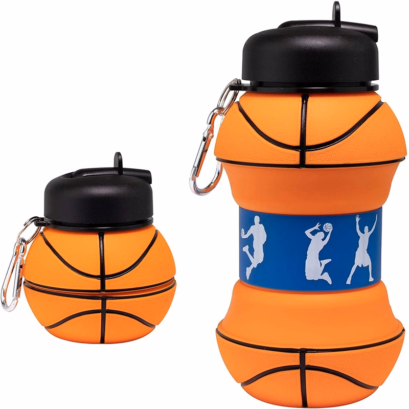 18 Oz Collapsible Silicone Basketball Water Bottle