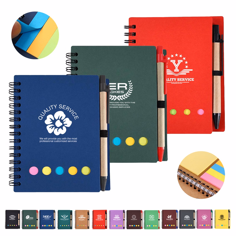 A6 Lined Spiral Kraft Paper NotebookWith Sticky Notes And Pens (60 Sheet)