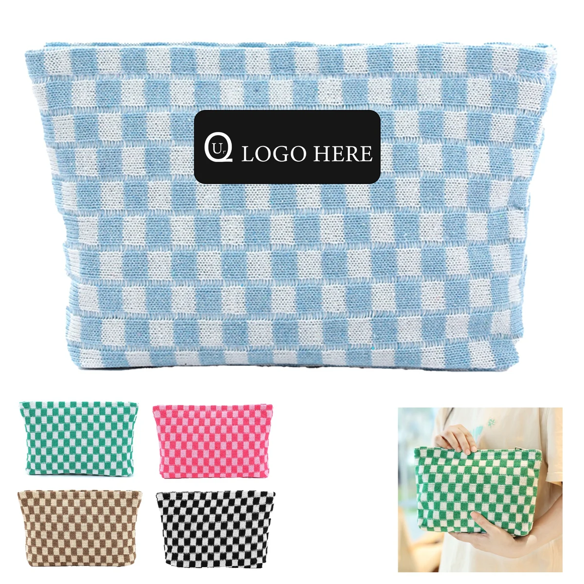 Wool Large Checkered Cosmetic Storage Bag With High Capacity 1