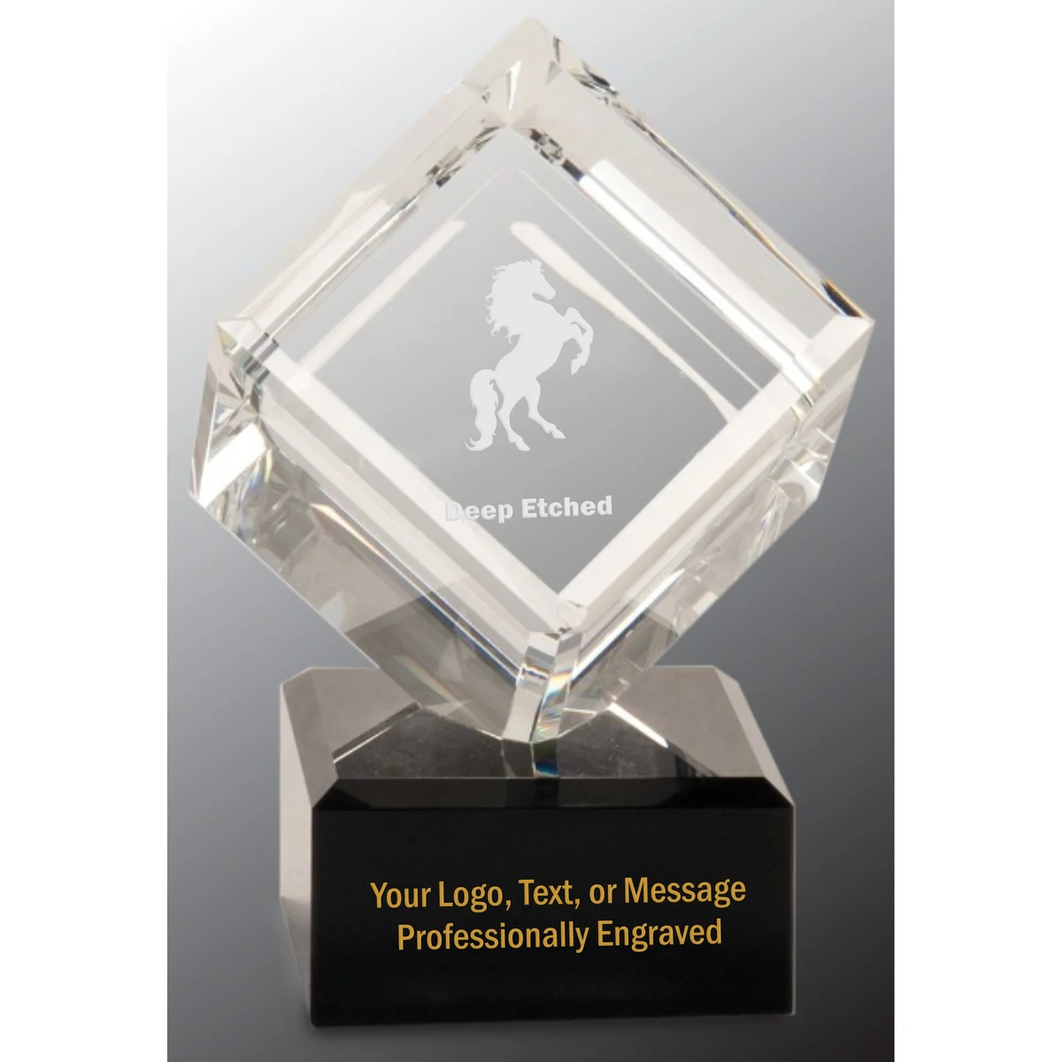 4 1/2" Clear Crystal Cube Award on Black Pedestal Base 1