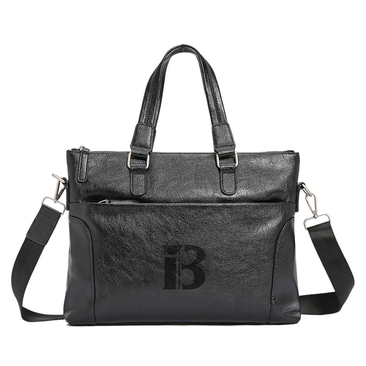 Large Capacity PU Leather Business Tote Bag Detachable Strap 1