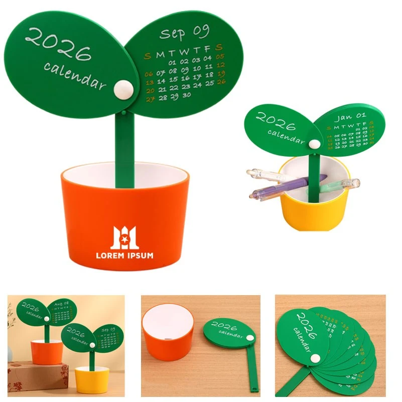 2026 ABS Sprout-Shaped Desk Calendar With Storage Pot 1