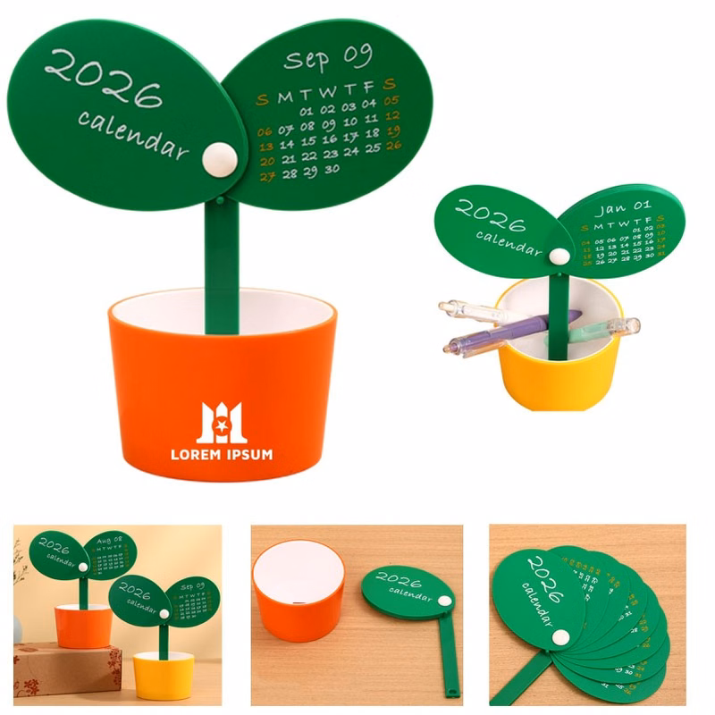 2026 ABS Sprout-Shaped Desk Calendar With Storage Pot