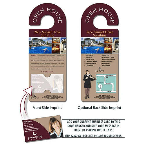 Real Estate Door Hanger - 4x10.5 Round Handle Door Hanger with Business Card Insert 1