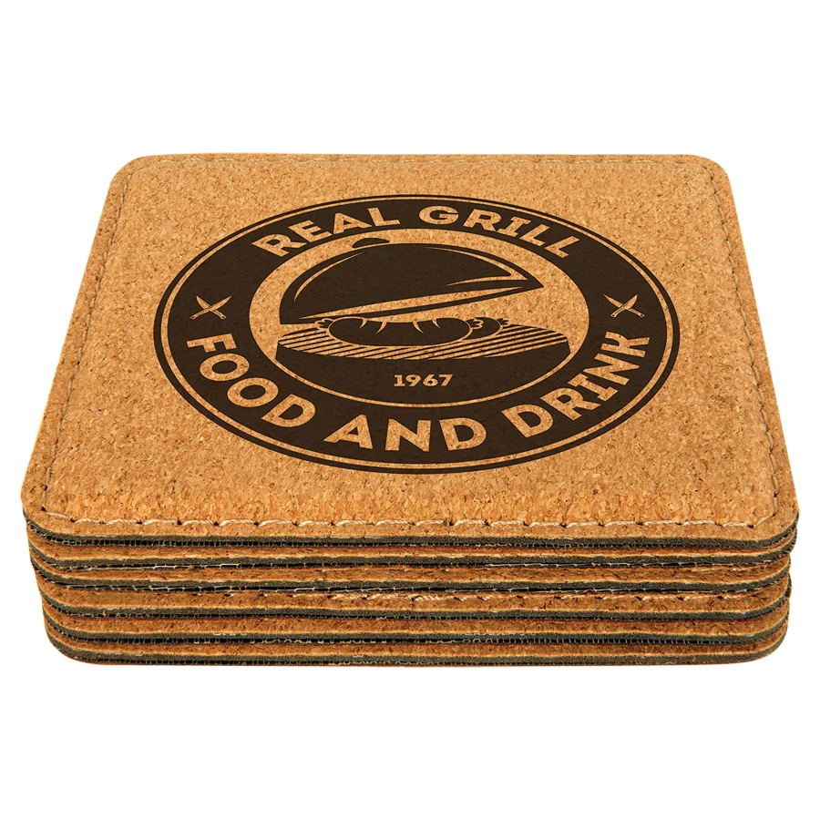 4" x 4" Square Cork Coaster with Stitching 1