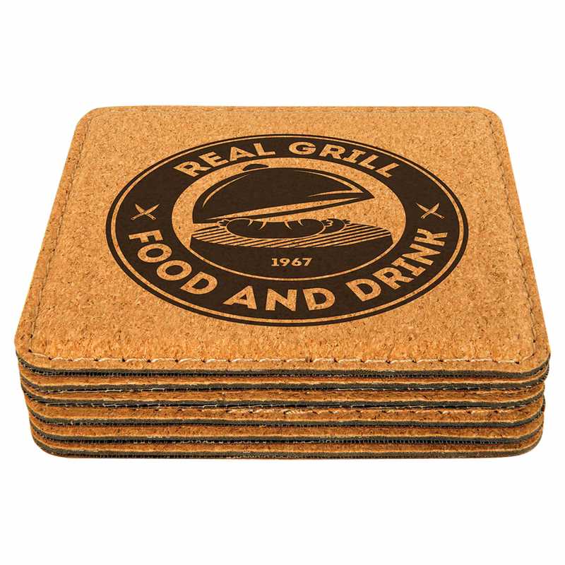4" x 4" Square Cork Coaster with Stitching
