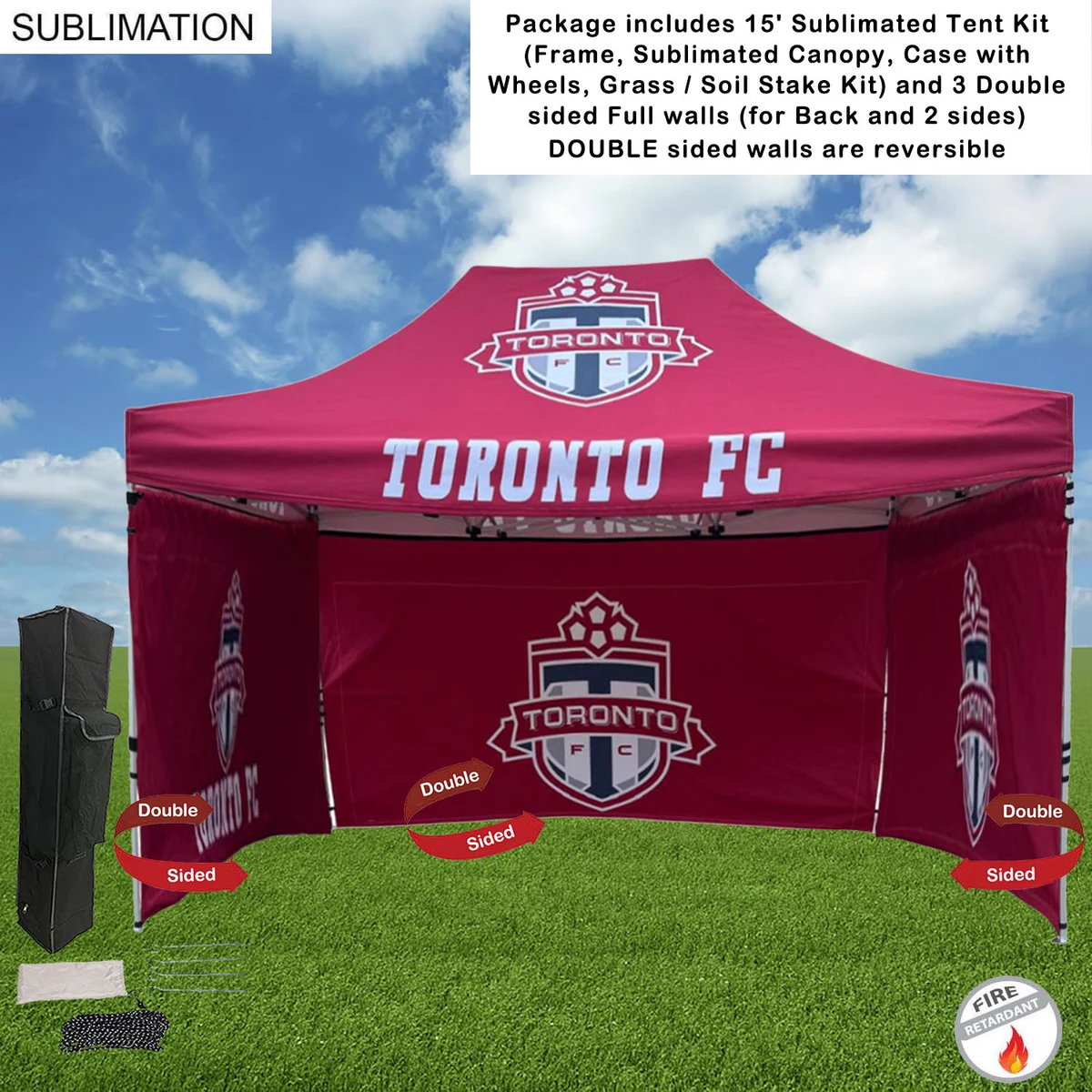 Full Privacy Tent Package, 15' Sublimated Tent kit, 3 DOUBLE sided Full walls for back and 2 sides 1