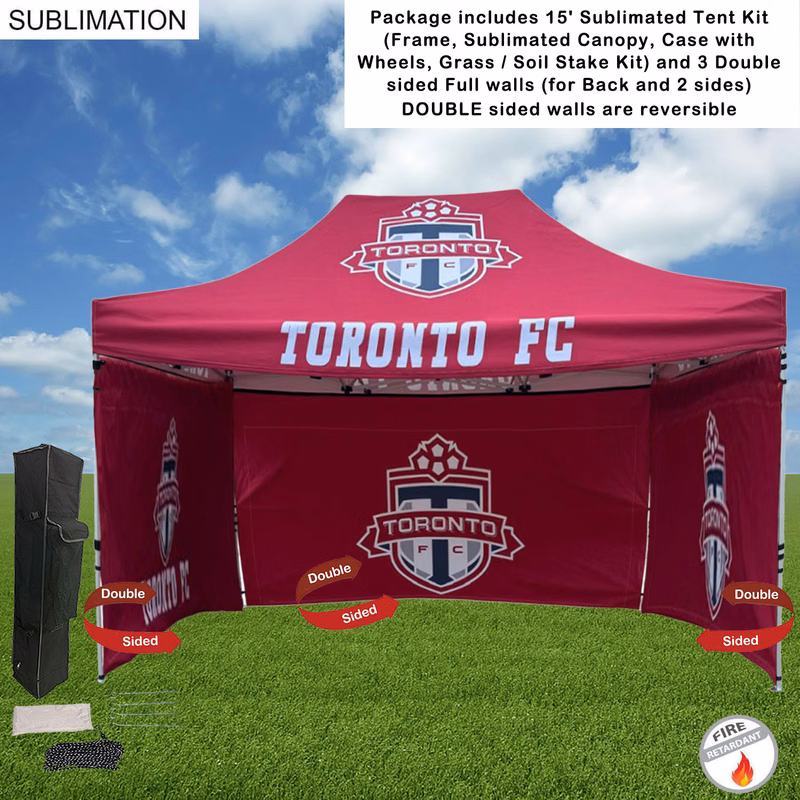 Full Privacy Tent Package, 15' Sublimated Tent kit, 3 DOUBLE sided Full walls for back and 2 sides