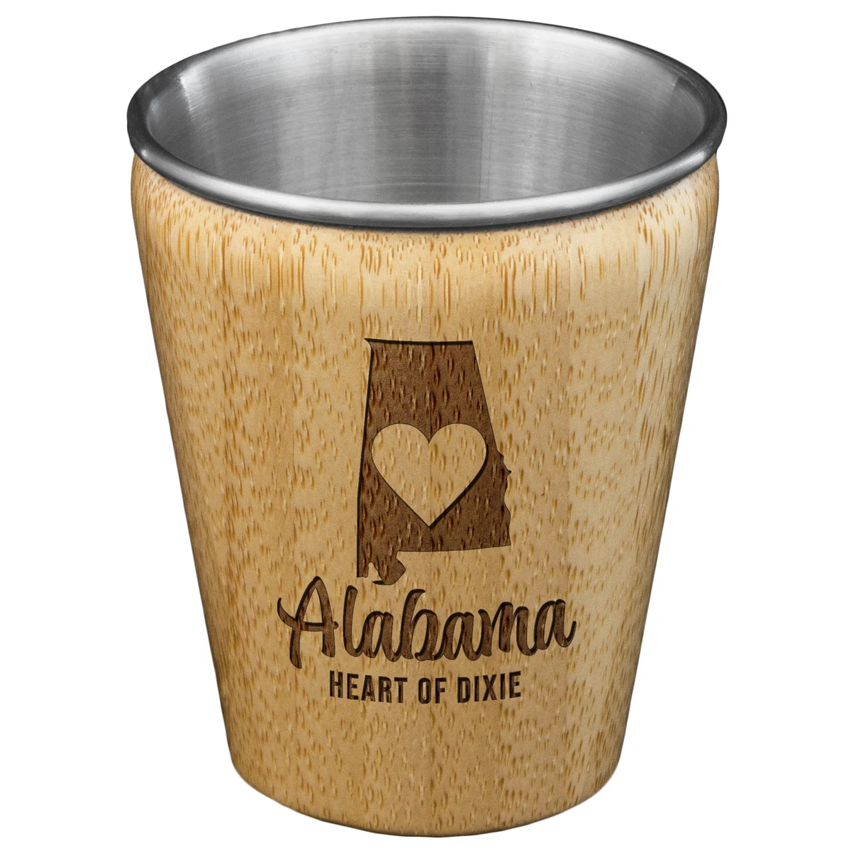 Alabama State Bamboo and Stainless Steel Shot Glass 1