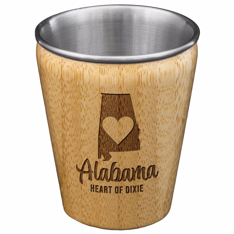 Alabama State Bamboo and Stainless Steel Shot Glass