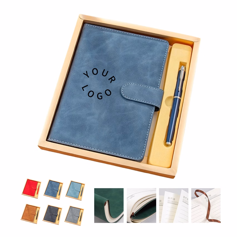 PU Leather A5 Notebook With Magnetic Buckle And Metal Pen Gift Set