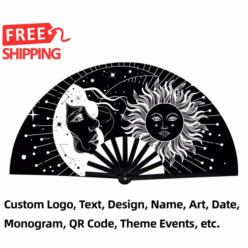 Sun And Moon Rave Folding Fan For Festival Dance