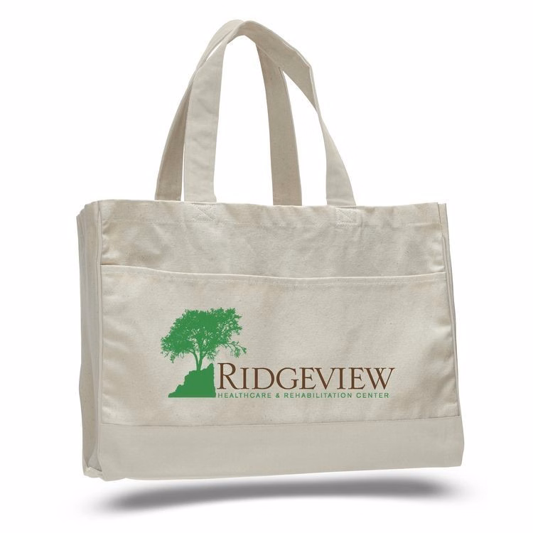 Natural Canvas Tote Bag w/ Contrast Handles & Trim - 22"x13"x5"