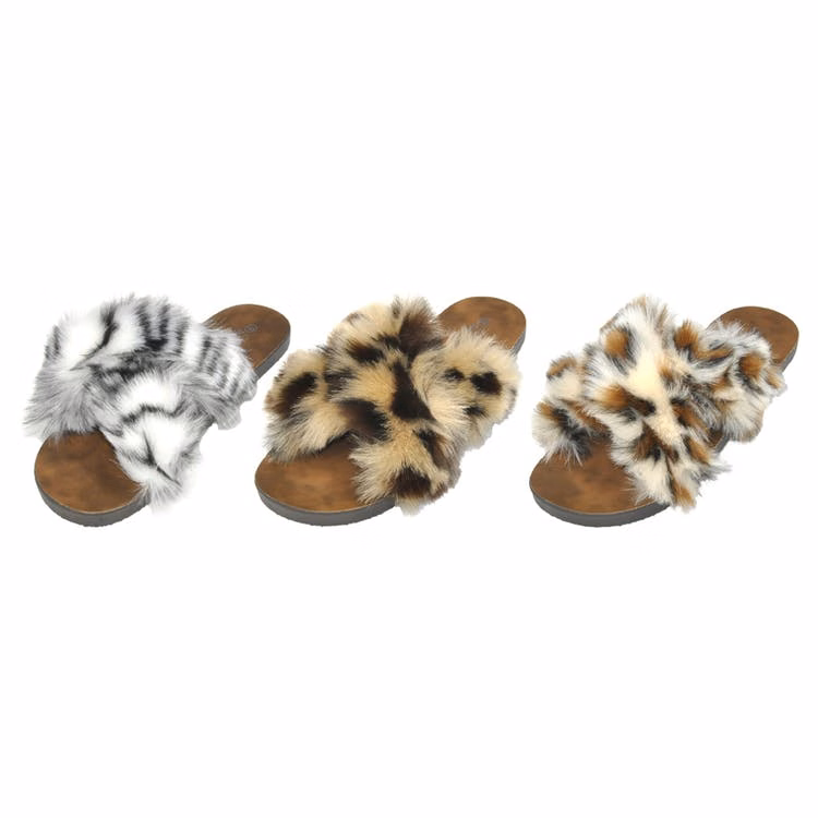 Women's Faux Fur Sandals - Animal Print Assorted