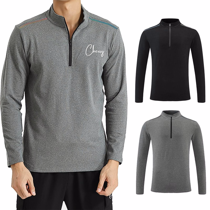 Half-zip fitness stand collar long sleeve t-shirt