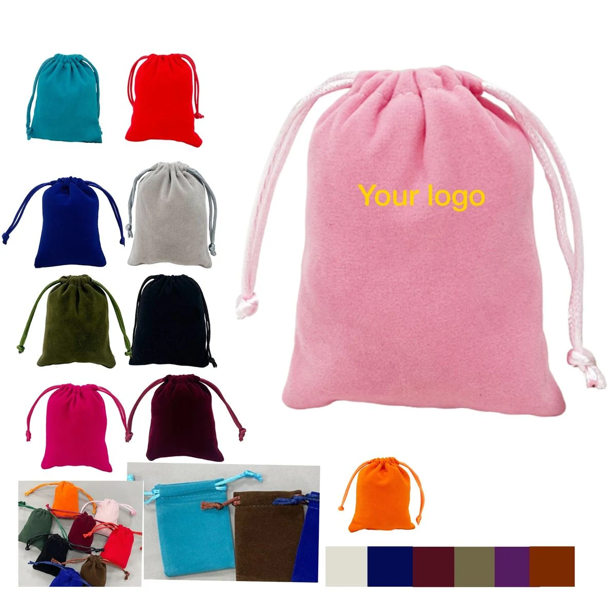 Plain Color Flocked Drawstring Pouch 1