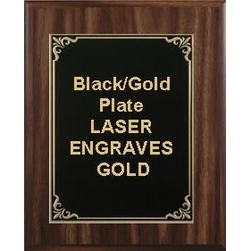 8" x 10" Classic Walnut Finish Plaque with a Black/Gold Aluminum High Relief Plate 1