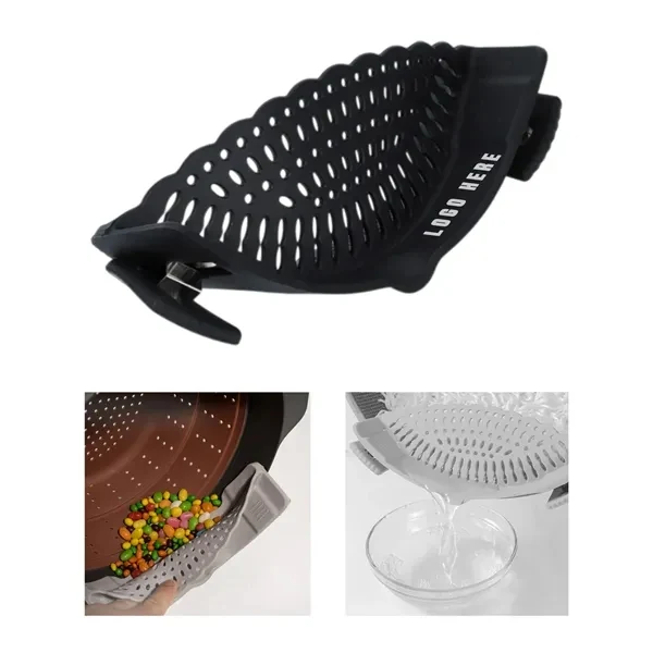 Custom Heat Resistant Flexible Silicone Clip Pot Drainer — Kitchen Straining Tool 1