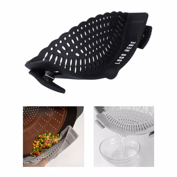 Custom Heat Resistant Flexible Silicone Clip Pot Drainer — Kitchen Straining Tool