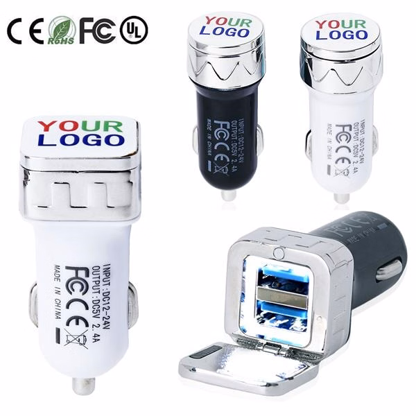 Dual Car USB Phone Charger - Metal