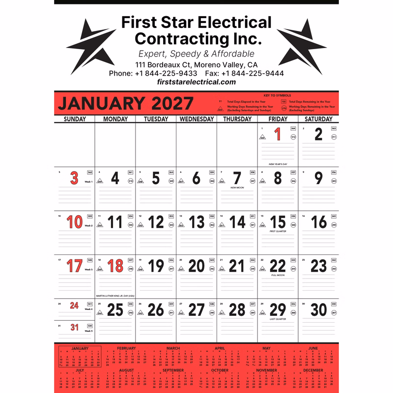 Commercial Contractor Calendar: Red & Black 2027