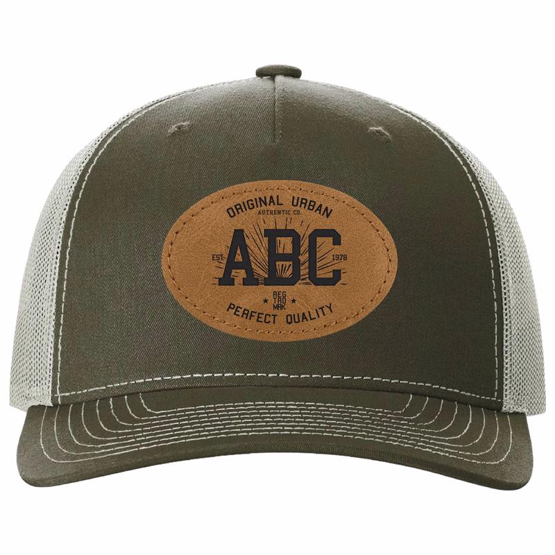 Richardson 112FP 5-Panel Snapback Trucker Hat w/Leatherette Adhesive Patches or Embroidery
