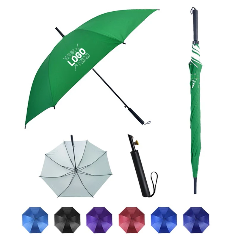 Multicolor Auto Open Fiberglass Arc Stick Umbrella With Straight Long Handle 1