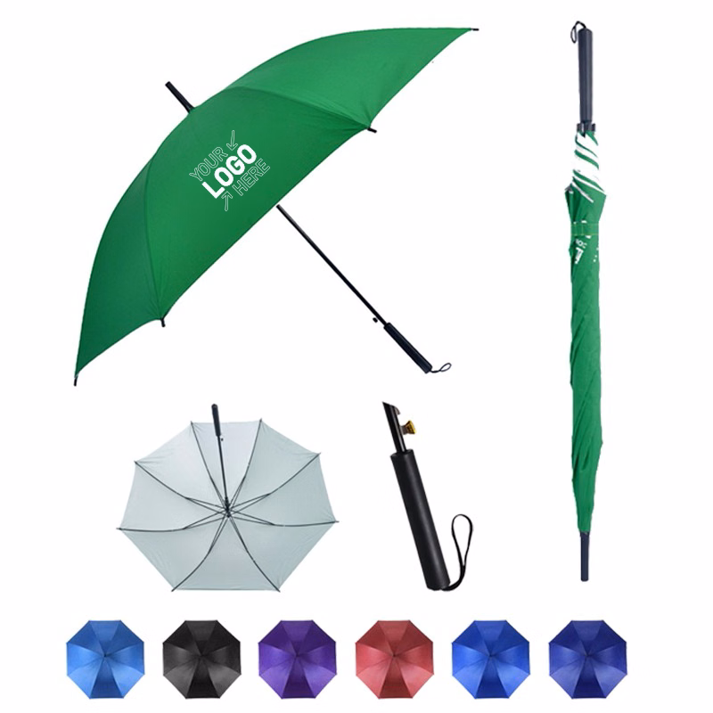 Multicolor Auto Open Fiberglass Arc Stick Umbrella With Straight Long Handle
