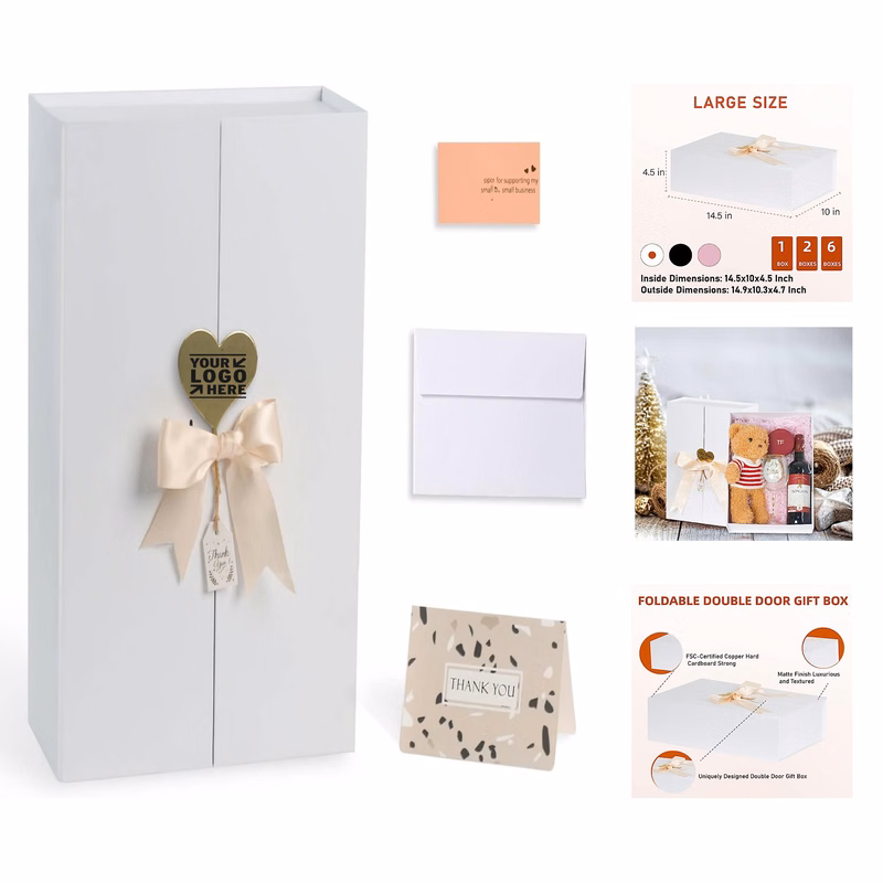 14.5" x 10" x 4.5" Large White Gift Box with Ribbon Card