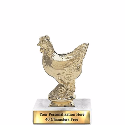 Trophy: 7", 2x3 white marble base, Chicken Gold Un