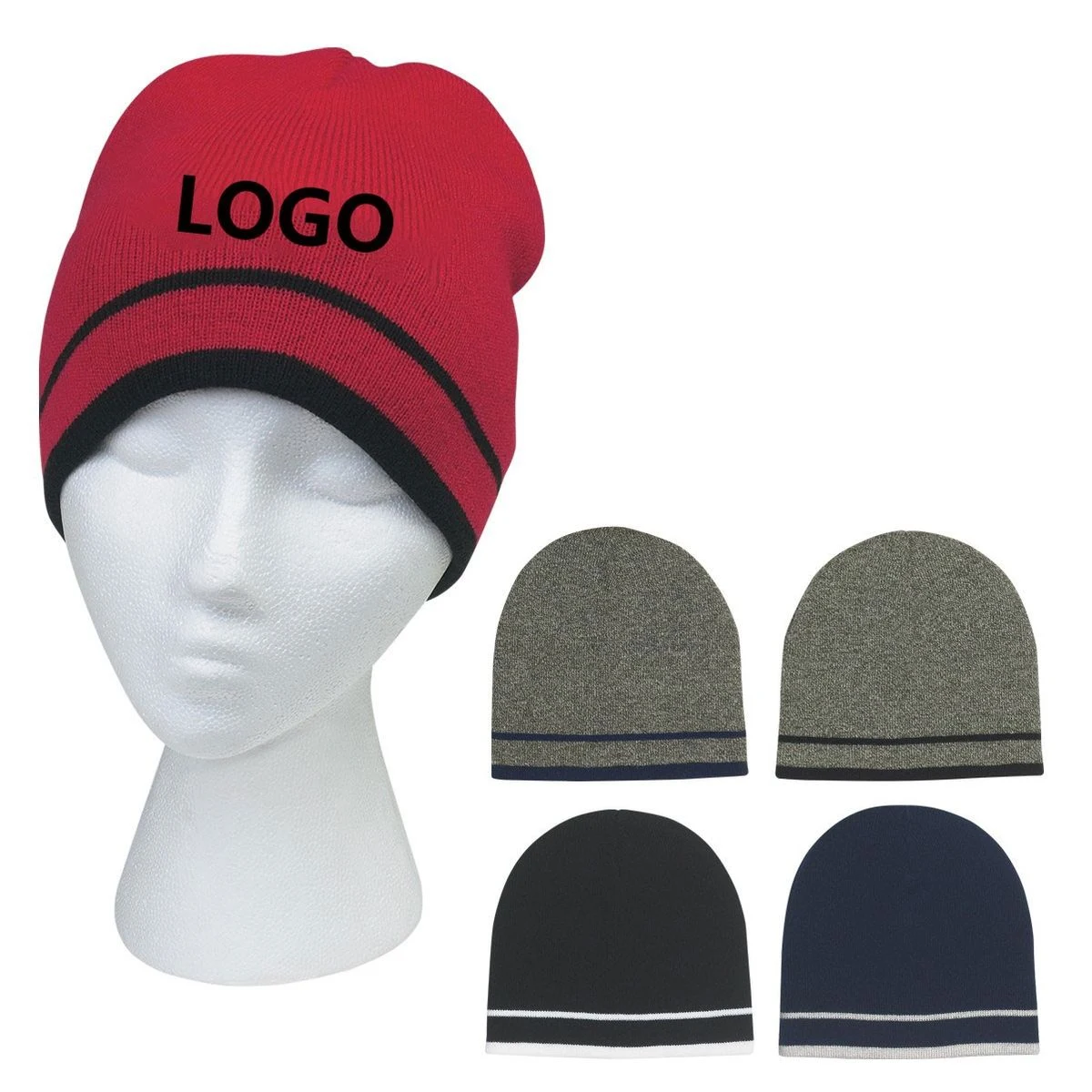 Knit Beanie With Double Stripe 1