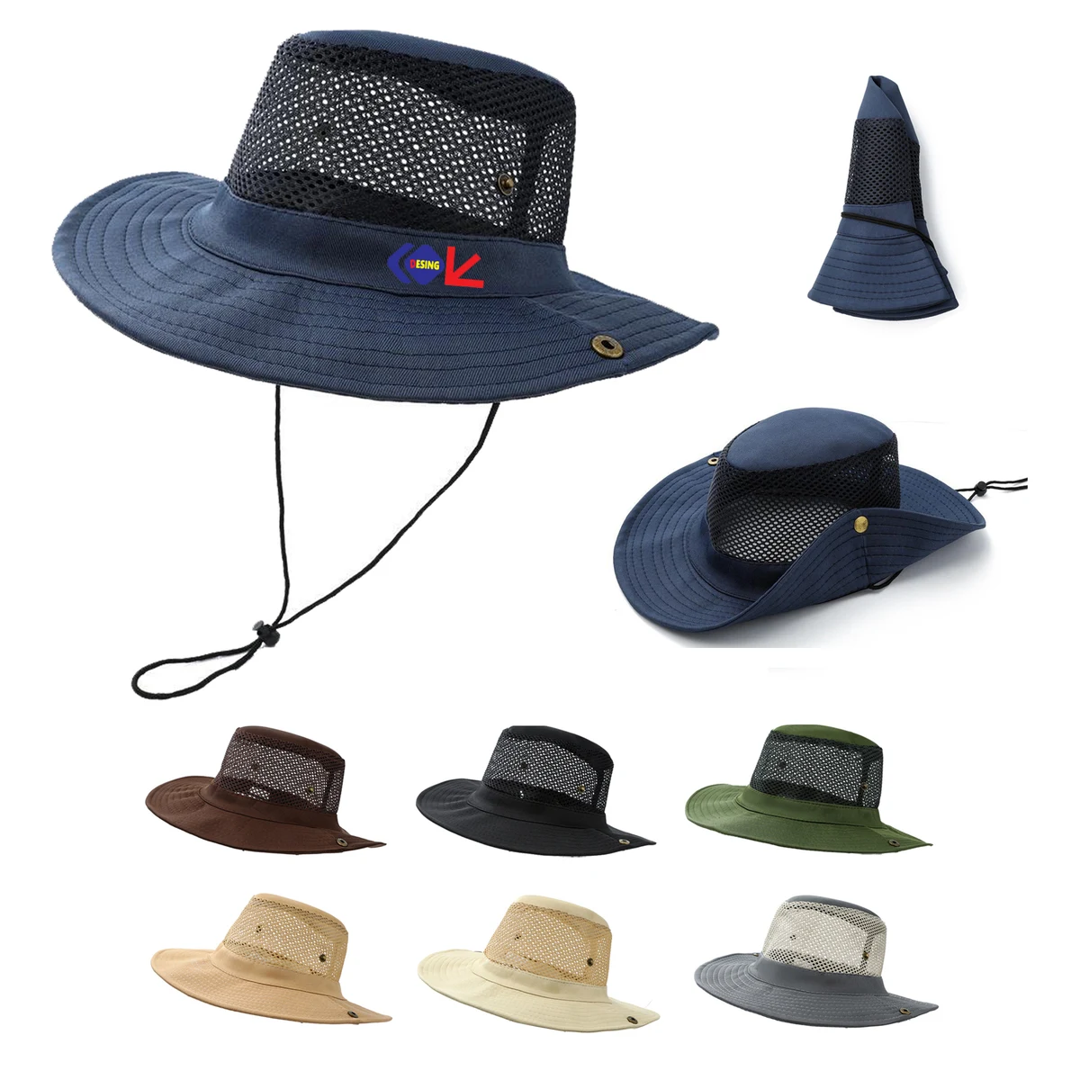 Foldable Bucket Hat with Mesh Top and Wide Brim 1