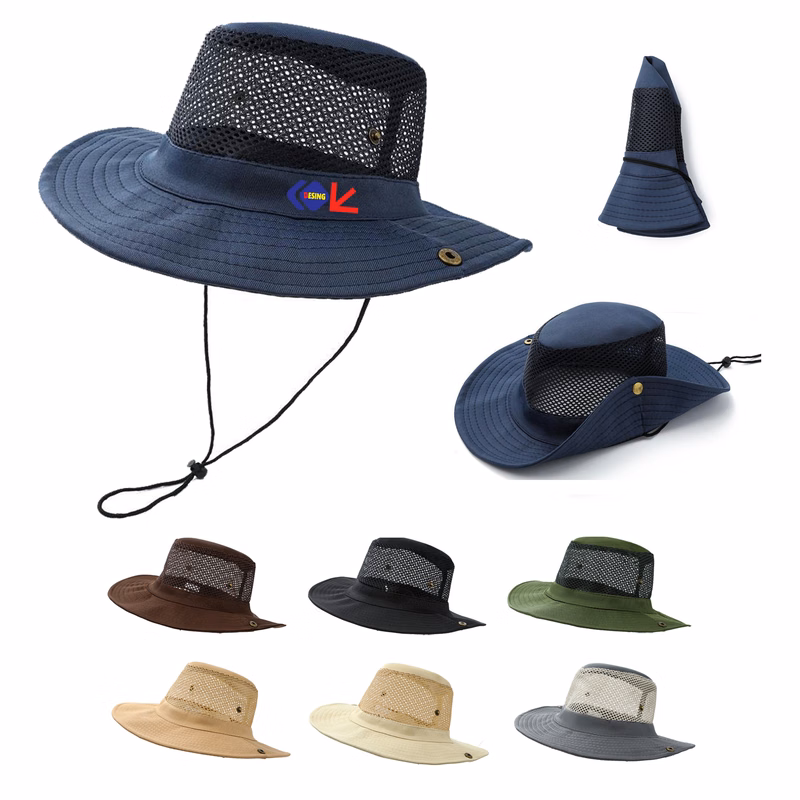 Foldable Bucket Hat with Mesh Top and Wide Brim