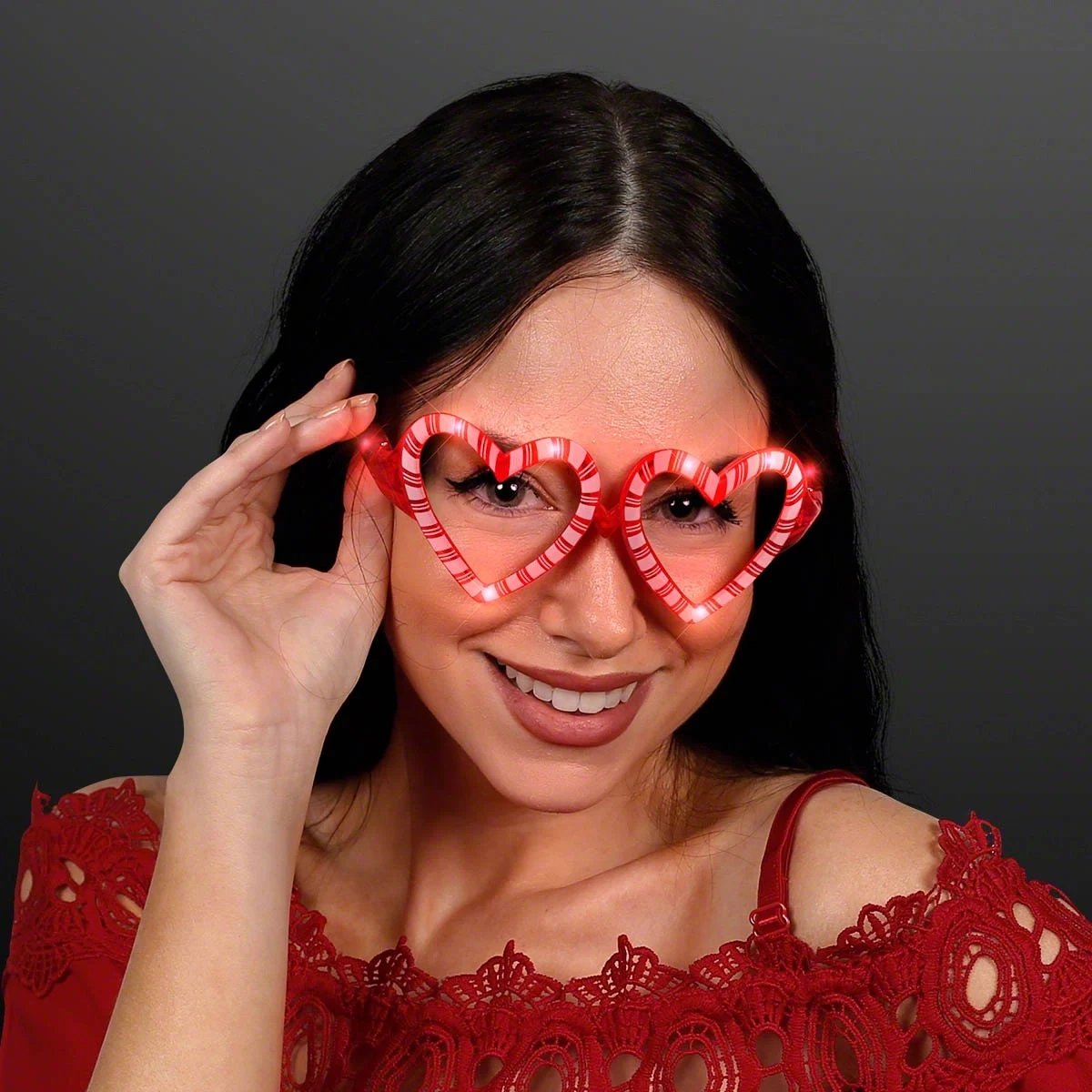 Holiday Hearts Light Up Candy Cane Glasses 1